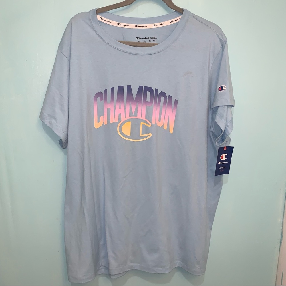 Champion Women's 4XL Beach Light Blue Round Neck Short Sleeve Cotton 60% T-Shirt